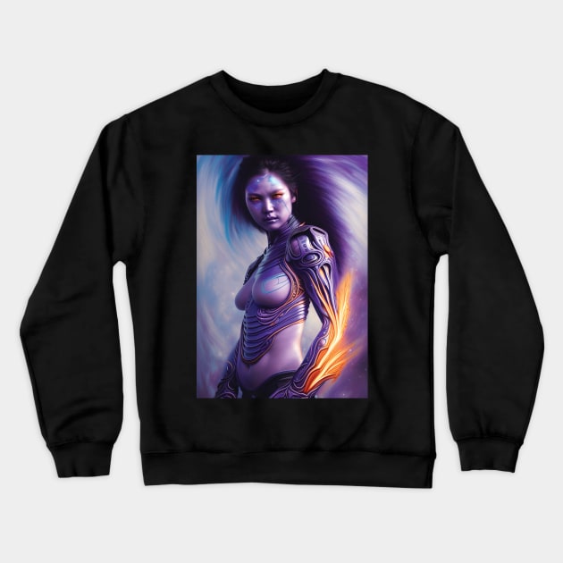 Cosmic Woman | Fantasy Concept Art | Futuristic Character Artwork | Cybernetic Girl Crewneck Sweatshirt by GloomCraft